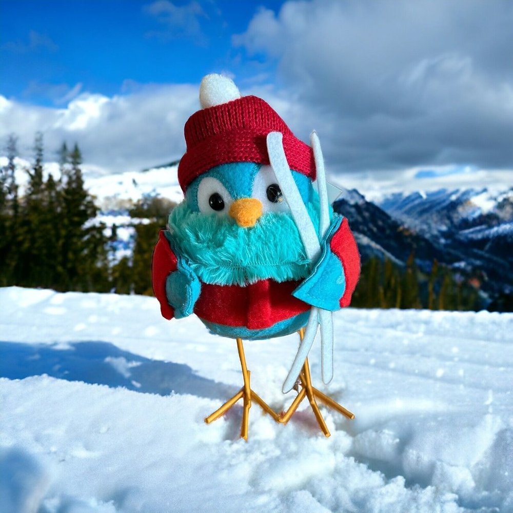 Dan Dee Collector's Choice Winter Skiing Fabric Bird Figurine 8 inch